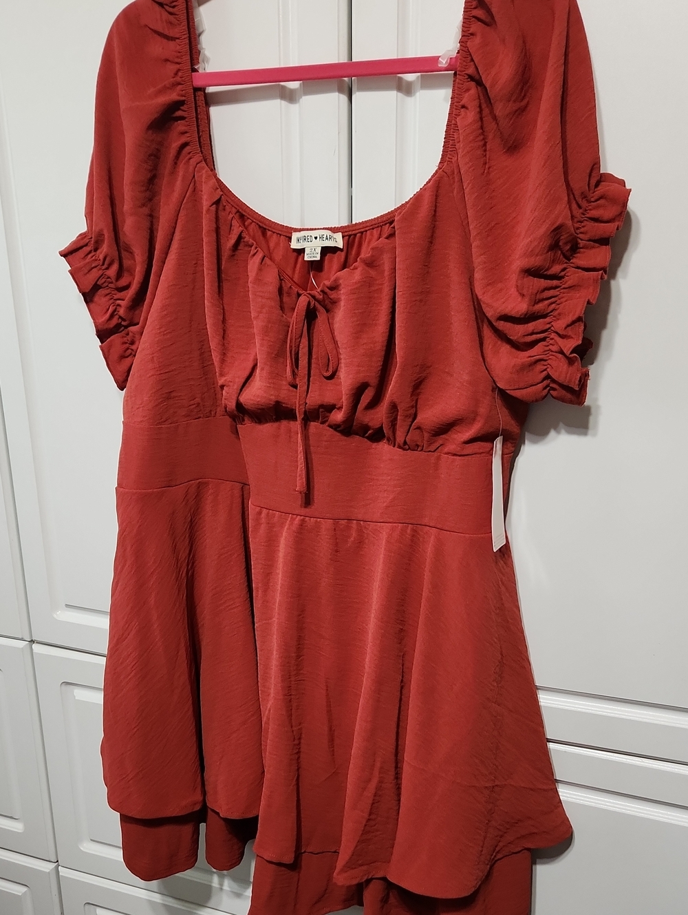 Rust Red Ruffled Dress With Shorts